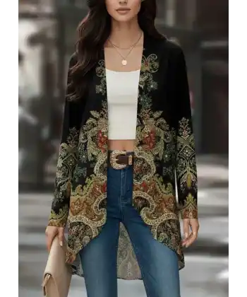 Kadın Uzun Kollu önü Açık Desenli şardonlu Dalgıç Ceket