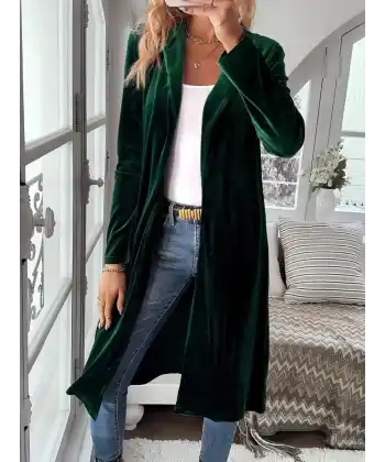 Kadın Uzun Kollu önü Açık Kolları Uzun Midi Ceket