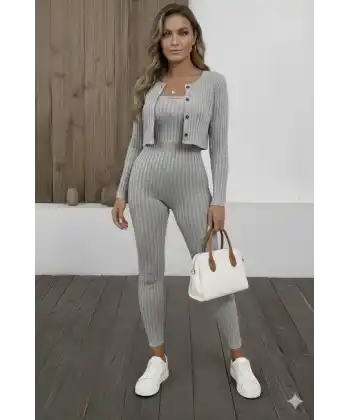 Kadın Uzun Kollu şardonlu Kaşkorse Straplez Ile Kısa önden Düğmeli Ceket Ikili Takım