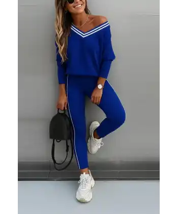 Kadın Uzun Kollu Tek Omuzu Açık Detaylı Viskon Iki Iplik Bluz Ve Pantolon Ikili Takım