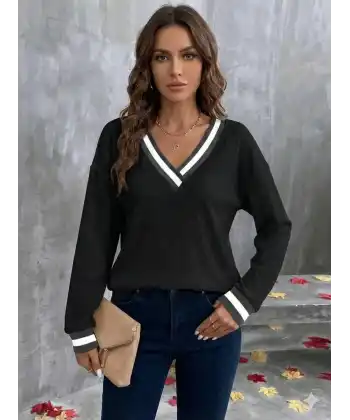 Kadın Uzun Kollu V Yakalı Waffle Bluz