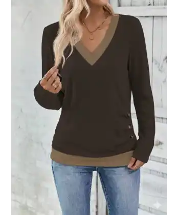 Kadın Uzun Kollu V Yakalı Yandan Düğmeli Yün Viskon Bluz