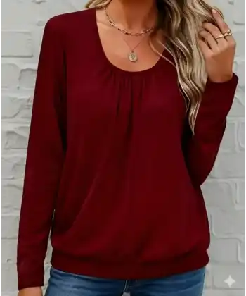 Kadın Uzun Kollu Yuvarlak Yakalı Viskon Bluz