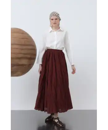 Kadın Yüksek Bel Arkadan Fermuarlı Kırışık Geniş Kesimli Vural Etek