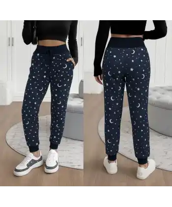 Kadın Yüksek Bel Bağcıklı Desenli Iki Iplik Pantolon