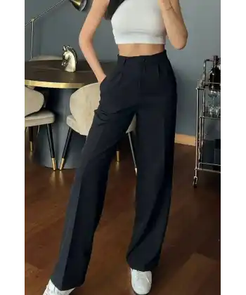 Kadın Yüksek Bel Cepli Ithal Krep Pantolon