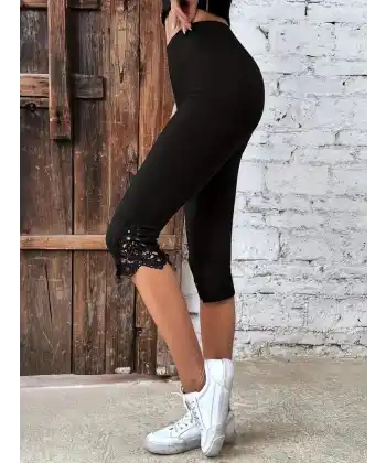 Kadın Yüksek Bel Dantelli Dalgıç Tayt