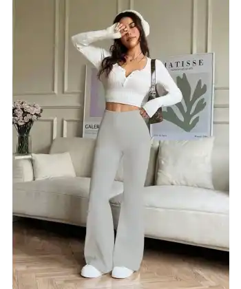 Kadın Yüksek Bel Ispanyol Paçalı Pantolon Tayt