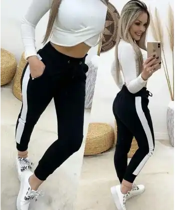 Kadın Yüksek Bel Kuş Gözü Detaylı Bağcıklı Yan şeritli Viskon Iki Iplik Eşofman Altı