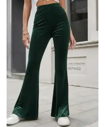 Kadın Yüksek Bel Paçaya Doğru Genişleyen Kadife Pantolon