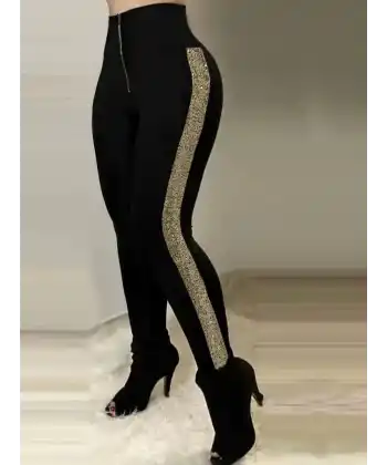 Kadın Yüksek Bel Yan şerit Detaylı Dalgıç Tayt