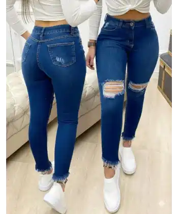 Kadın Yüksek Bel Yırtık Detaylı Skinny Kot Pantolon