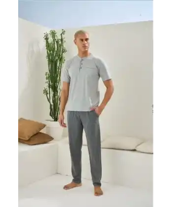 Kocabey 2090 Erkek Midi Yaka Pijama Takım