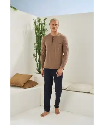 Kocabey 9220 Erkek Midi Yaka Uzun Kol Pijama Takım