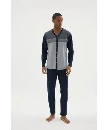 Kocabey Dm-26104 V Yaka Boydan Düğmeli Pijama Takımı
