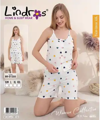 Lindros BR-01355 Kadın İp ASkılı Bürümcük Düğmeli Şort Takım
