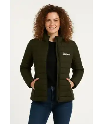 Mikro Su İtici Kapitone Baskılı Astarlı Fermuarlı Bomber Mont - Haki