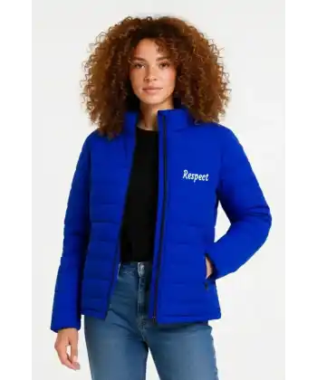 Mikro Su İtici Kapitone Baskılı Astarlı Fermuarlı Bomber Mont - Saks Mavisi