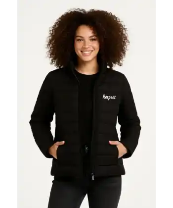 Mikro Su İtici Kapitone Baskılı Astarlı Fermuarlı Bomber Mont - Siyah