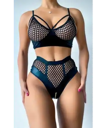 Nightlight 3420 Deri Detaylı File Sütyen Takımı