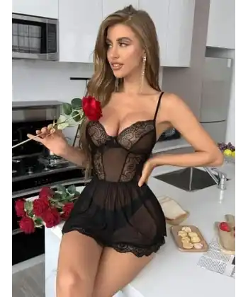 Nightlight 7067 Kadın Tül Dantelli Kısa Gecelik