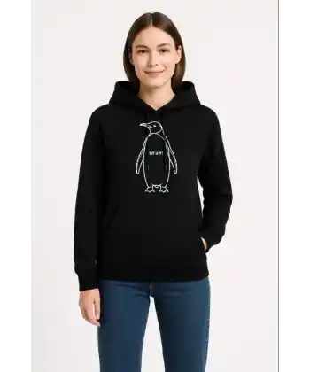 Nihilist Penguen Özel Tasarım Oversize Kapüşonlu Sweatshirt - Siyah