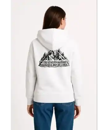 Nihilist Penguen Temalı Oversize Kapüşonlu Sweatshirt - Beyaz