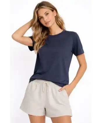 Osy Modal Yumuşak Dokulu Kumaş Bisiklet Yaka T-shirt - İndigo