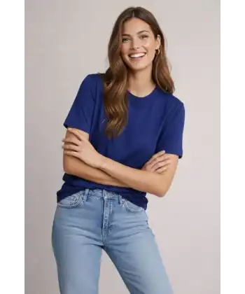 Osy Modal Yumuşak Dokulu Kumaş Bisiklet Yaka T-shirt - Lacivert