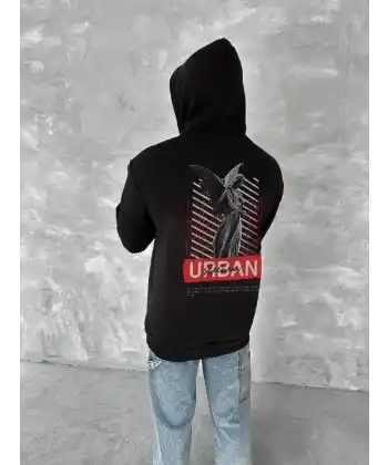 Oversize Üç İplik Kapşonlu SweatShirt - Siyah