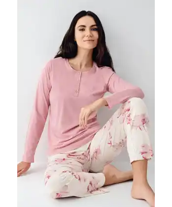 Pierre Cardin 9055-X Kadın Battal Uzun Kol Pijama Takım