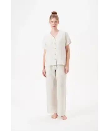 PJS 29098 Kadın Düğmeli Pijama Takım