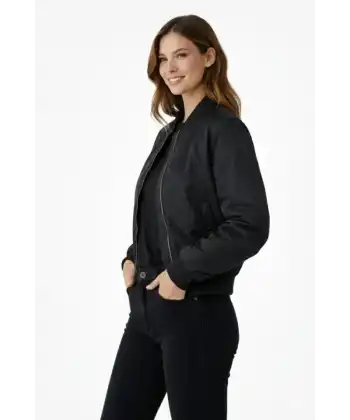 Premium Bomber Ceket Çıtçıt Kapamalı, Ribana Manşetli, Astarlı, Regular Fit Mont - Siyah