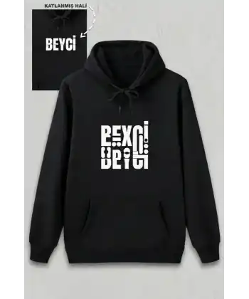 Sevgililer Günü Beyci Hediye Baskılı Oversize Kapüşonlu Sweatshirt - Siyah