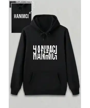 Sevgililer Günü Hanımcı Hediye Baskılı Oversize Kapüşonlu Sweatshirt - Siya