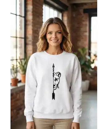 Sevgililer Günü Özel Bisiklet Yaka Aslan Baskılı Oversize Sweatshirt - Beyaz