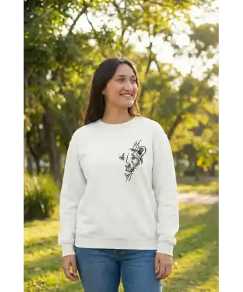 Sevgililer Günü Özel Bisiklet Yaka Baskılı Oversize Sweatshirt - Beyaz