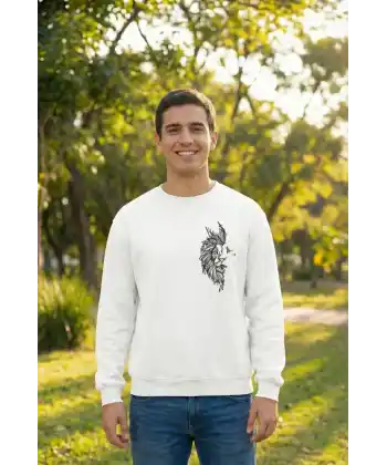 Sevgililer Günü Özel Bisiklet Yaka Baskılı Oversize Sweatshirt - Beyaz