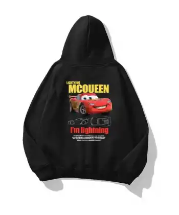 Sevgililer Günü Özel Kapüşonlu Araba Baskılı Oversize Sweatshirt - Siyah