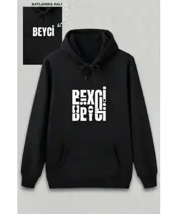 Sevgililer Günü Özel Kapüşonlu Beyci Baskılı Oversize Sweatshirt - Siyah