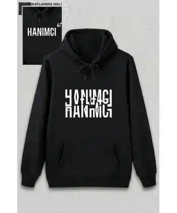 Sevgililer Günü Özel Kapüşonlu Hanımcı Baskılı Oversize Sweatshirt - Siyah