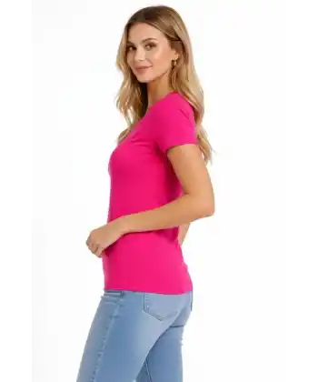 T-Shirt V Yaka Slim Fit Likralı Tişört Günlük Basic Body - Pembe