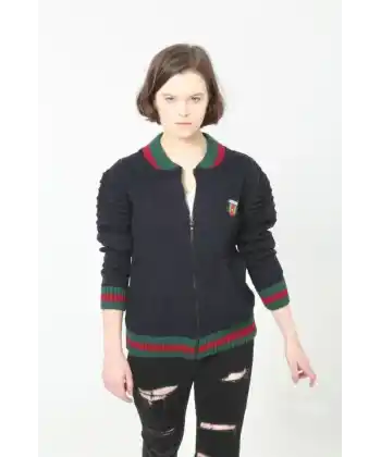 Tam Fermuarlı Triko Hırka - Lacivert