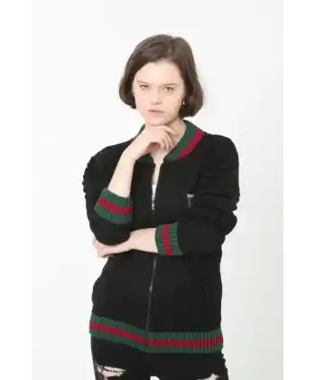 Tam Fermuarlı Triko Hırka - Siyah