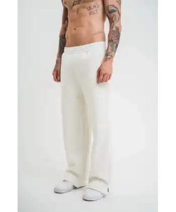 Unisex Boru Paça Baggy Eşofman Pantolon - Beyaz