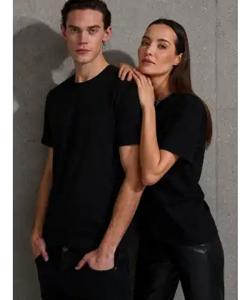 Unisex Kısa Kollu Bisiklet Yaka Basic Viskon Bluz