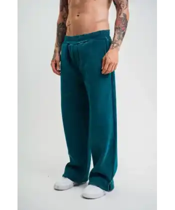 Yırtmaç Detaylı Boru Paça Baggy Eşofman Pantalon - Koyu Deniz Yeşili