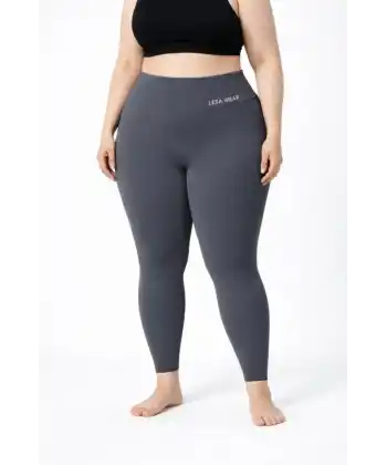 Yüksek Bel Toparlayıcı Likralı Dalgıç Spor Tayt  Esnek Battal Büyük Beden - Füme