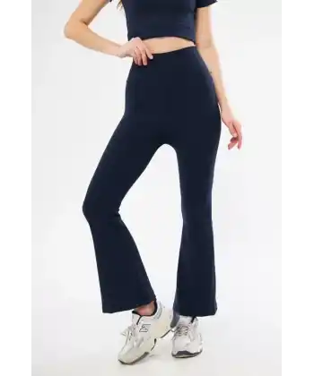 Yüksel Bel Fitilli İspanyol Paça Tayt - Lacivert