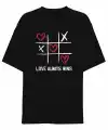 14 Şubat Sevgililer Günü Love Always Wins Baskılı Oversize Bisiklet Yaka T-shirt - Siyah